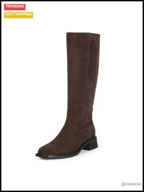 Knee High Boots Low Heel Faux Suede Tall Boots